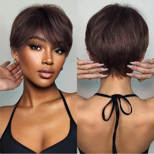 Miniatura 17 de Pelucas Honey Blonde sin pegamento para usar y quitar, pelucas de cabello humano cortas con corte Pixie para mujeres, peluca de cabello humano corta