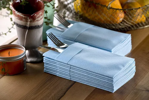 Miniatura 4 de Servilletas de papel desechables azul bebé con bolsillo incorporado para cubiertos, servilletas de tacto de lino absorbentes para cocina, baño