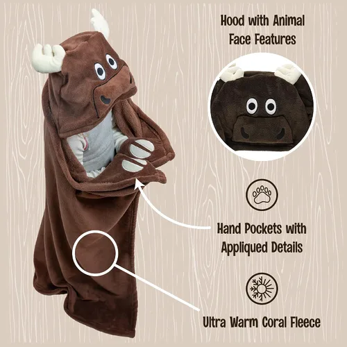 Miniatura 5 de Manta con capucha para llevar puesta Lazy One para niños, manta con capucha de animales (Alce)