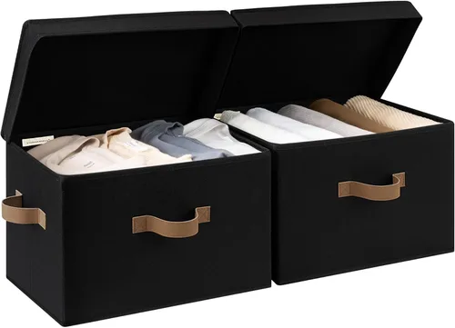 Miniatura 11 de StorageWorks Contenedores de almacenamiento de tela con tapa, cajas de almacenamiento decorativas para estantes, cesta organizadora de armario Beige