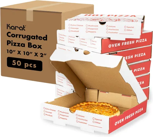 Miniatura 16 de Karat Cajas de pizza de 20,3 x 20,3 cm [paquete de 50] Cajas corrugadas de impresión roja clásica Ventiladas, resistentes a la grasa, duraderas