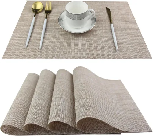 Miniatura 31 de Manteles individuales para mesa de comedor, lavables y fáciles de limpiar, camino de mesa de PVC (1 camino de mesa y 6 manteles individuales, negro)