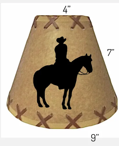 Miniatura 2 de Rustic Western Cowboy On Horse Black Silhouette Decal Lamp Shade, Clips On Bulb, 9x4x7