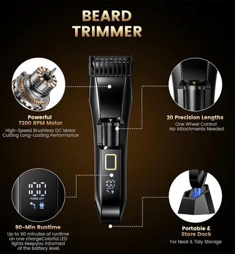 Miniatura 2 de Recortadora de barba para hombre, todo en uno, recortadora de bigote para hombres con 20 longitudes ajustables, cuchilla en T de acero inoxidable