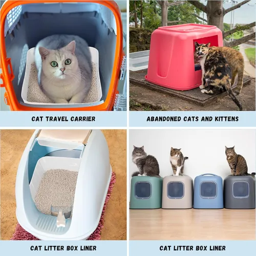 Miniatura 6 de Bokon Caja de arena desechable de 25 unidades para gatos, bandeja de arena desechable grande para viajes al hogar, cajas de arena de plástico Blanco