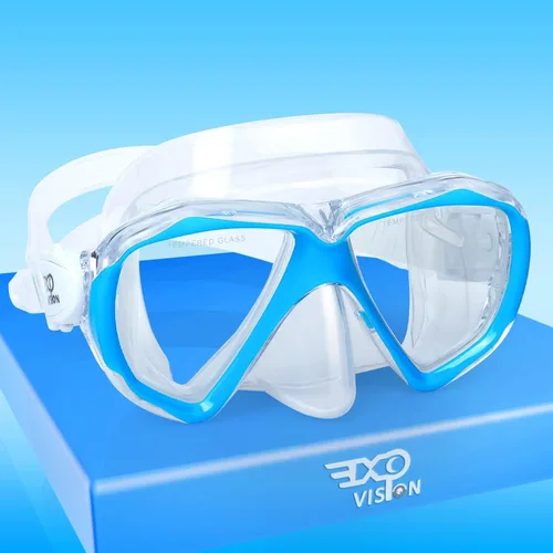Máscara de buceo para niños, máscara de natación antivaho de 180°, gafas de natación para niños de vidrio templado con cubierta para la nariz