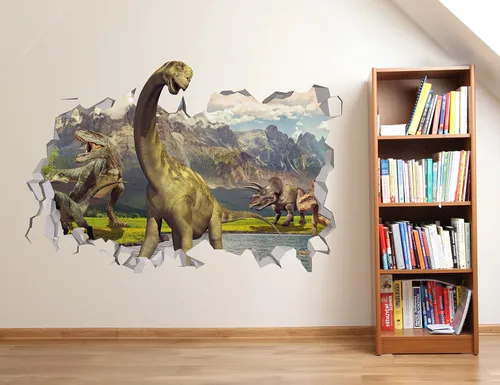 Miniatura 3 de Calcomanía de dinosaurio para pared, diseño de dinosaurio destrozado, decoración de pared 3D, vinilo extraíble MR1177