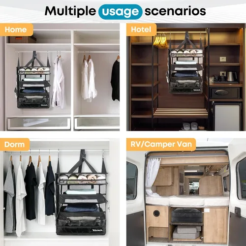 Miniatura 7 de Organizador colgante de maleta y estantes de viaje, cubos de embalaje para viajes, organizador de maleta para equipaje de mano, fácil embalaje