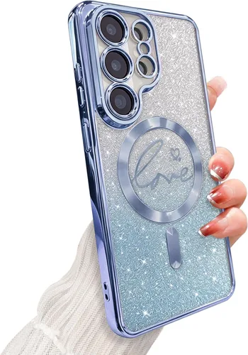 Miniatura 212 de ZONRW - Funda para Samsung Galaxy S22 Ultra magnética, para mujeres y niñas, cubierta trasera suave, lujosa, con corazón de amor, bling, degradado