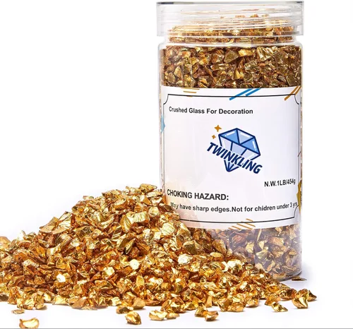 Miniatura 31 de TWINKLING Grava de vidrio de alto brillo con destellos, vidrio roto, chips de gemas de fuego, vidrio triturado para chimenea, manualidades