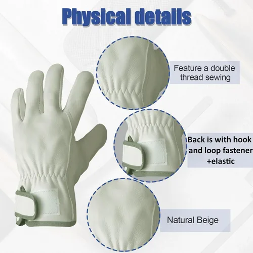Miniatura 4 de 2 Pairs Cow Grain Leather Work Gloves for Men and Women