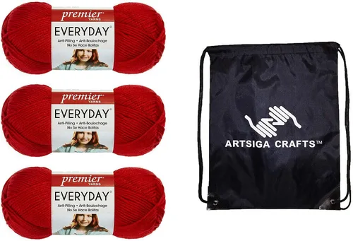 Miniatura 33 de Premier Yarns Everyday Anti-Pelusa Hilo Sólido Verde Pino DN100-8 (6-Madejas - Mismo Lote de Tinta) #4 Peso Estambre Acrílico para Tejer