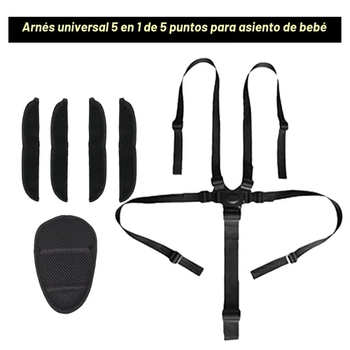 Miniatura 2 de Arnés universal de 5 puntos para bebé, arnés ajustable correa de seguridad para bebé, cinturón de seguridad infantil con 5 almohadillas para silla