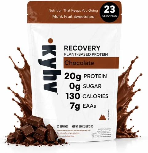 Polvo de proteína a base de plantas de recuperación, sabor a chocolate, 0.71 onzas de proteína vegana completa, 0.00 oz de azúcar, 130 calorías,