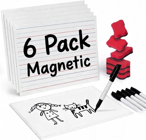 Miniatura 11 de GAMENOTE Paquete de 6 pizarras pequeñas de borrado en seco para niños, 9 x 12 pulgadas, de doble cara y pizarras blancas en blanco con marcadores