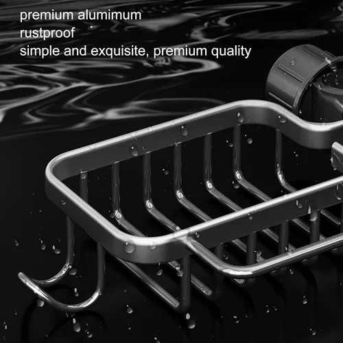 Miniatura 8 de Estante de almacenamiento para grifo, organizador de aluminio, plástico, dos contenedores con barra de toalla para esponja trapo, cocina, baño, plata