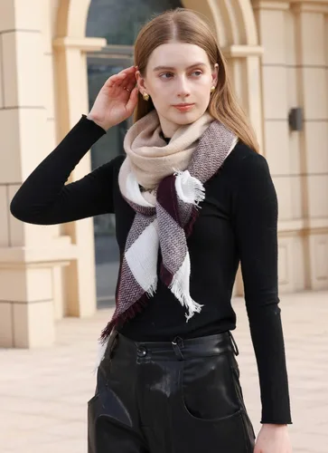 Miniatura 103 de Wander Agio - Bufanda envolvente con diseño a cuadros o triangular para mujer, cálida y larga, de punto, sensación de cachemira, chal