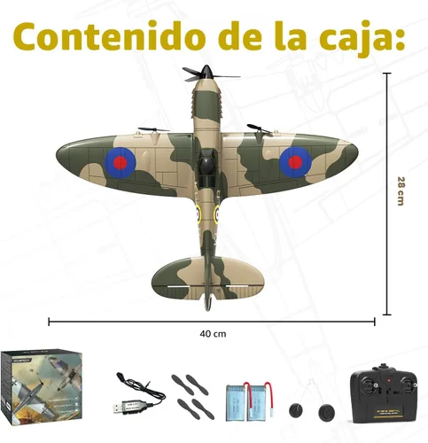 Miniatura 8 de Avión RC de la marca volantexrc, avión de control remoto de 3 canales, caza Spitfire con giroscopio de 6 ejes, 2.4GHz, avión de radio control listo