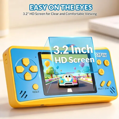 Miniatura 3 de JJFUN Consola de juegos portátil para niños: pantalla de 3.2 pulgadas, 168 juegos clásicos integrados, Plug & Play en la televisión, recargable,