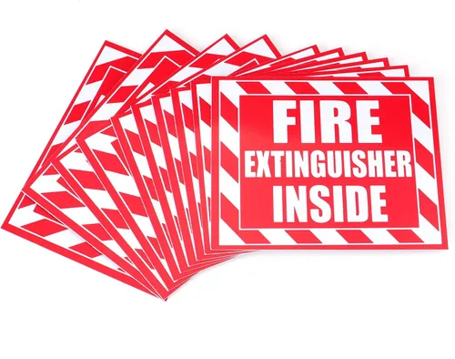 Miniatura 3 de Fasmov Paquete de 10 calcomanías para extintor de incendios en el interior, calcomanías de vinilo autoadhesivas de 5 x 4 pulgadas, resistentes a