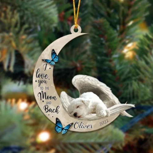 Miniatura 105 de Adorno colgante personalizado de ángel durmiendo en la luna, perro sabueso afgano, nombre personalizado, acrílico impreso en 2D plano – cumpleaños