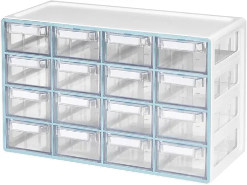 Miniatura 17 de Blue Ginkgo Gabinete mediano de 16 cajones, organizador transparente apilable para hardware, cuentas, ladrillos de plástico, oficina y Gris