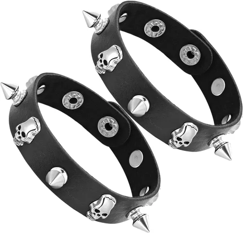 Miniatura 2 de MILAKOO Pulsera de cuero punk para hombre, pulsera de cuero con espiga para mujer