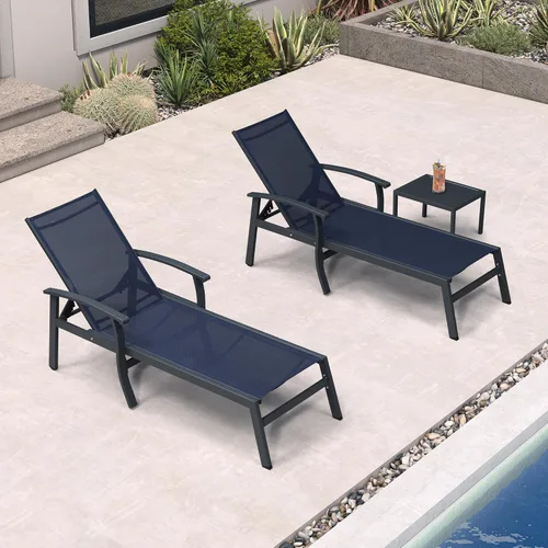 Miniatura 15 de PURPLE LEAF Oversized Chaise Lounge Chair Outdoor Set of 2 Extra Wide Pool Lounge Chairs 5 Adjustable Position with Armrests and Side Table Aluminum