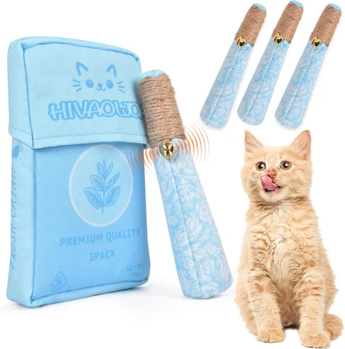 Paquete de 3 juguetes de hierba gatera para gatos, divertidos juguetes para gatos con cuerda dental y cascabel, juguetes 100% orgánicos de hierba