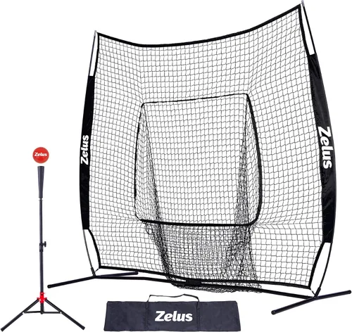 Miniatura 9 de ZELUS Red de béisbol de 7 x 7 pies, red de práctica de béisbol y sóftbol con tee, pelotas de béisbol y bolsa de transporte para batear y lanzar