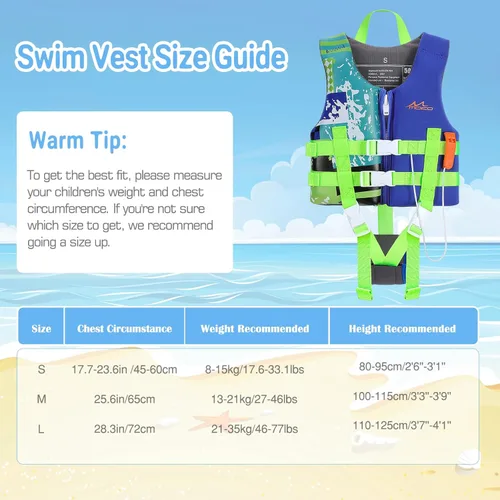 Miniatura 4 de MoKo Swimming Vest for Kids 20-30-50-77 lbs, Children Swim Vests Water Activity Equipment Cute Pattern Watersports Swimming Device for Toddlers Boys