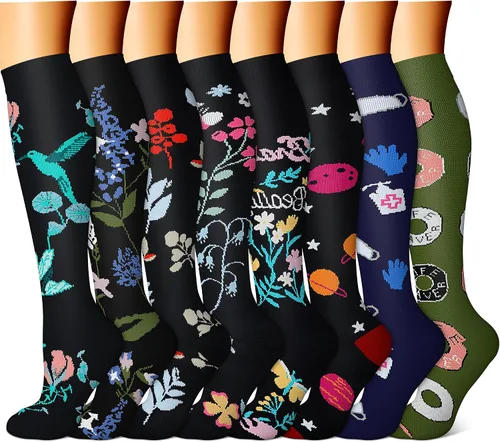 FEYHAY Calcetines de compresión de cobre (8 pares) de 15-20 mmHg de circulación es la mejor atlética y diaria para hombres y mujeres, correr,