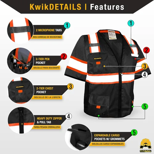 Miniatura 3 de KwikSafety - Charlotte, NC - Men's & Women's Class 3 Safety Vest PPE Hi Vis Reflective ANSI OSHA Negro con mangas Hombre 1 Pack