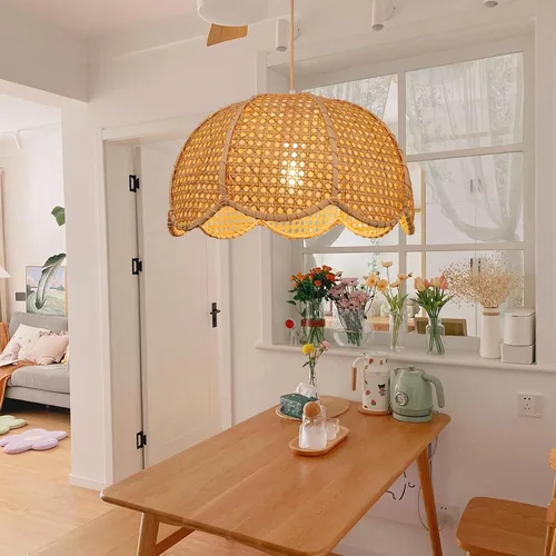Miniatura 2 de Arturesthome Lámpara Colgante de Ratán Tejido de 1 Luz, Candelabro de Techo en Forma de Flor Tejido a Mano, Pantalla de Lámpara Colgante Hecha a