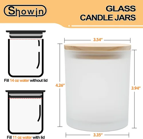 Miniatura 3 de SHOWIN Tarros de vela gruesos de 14 OZ para hacer velas 12 Piezas, tarros vacíos de 3 mechas con tapas de madera para hacer velas, recipiente