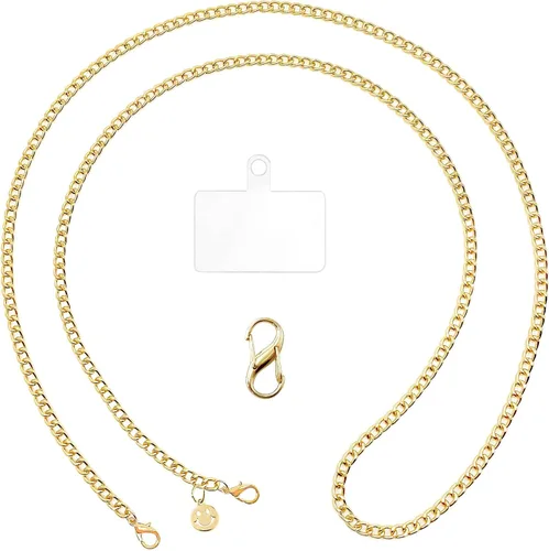 Miniatura 9 de Correa cruzada para teléfono con pestaña de sujeción, correa ajustable para teléfono, cordón de cadena de metal para teléfono, correa para el cuello
