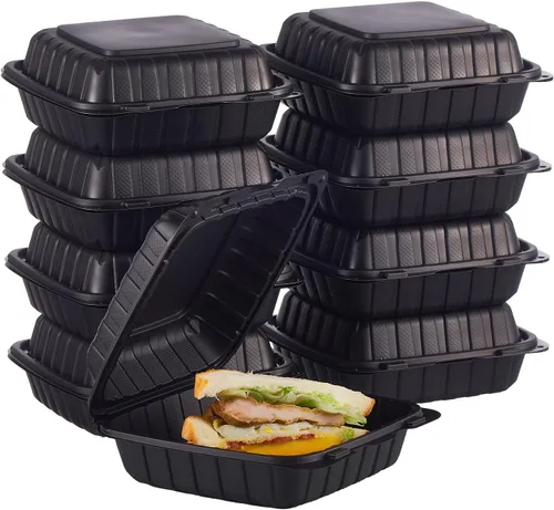 Miniatura 11 de Jaluxing 100 unidades de contenedores desechables de plástico transparente con bisagras para llevar alimentos, 15 cm de ancho, envases desechables