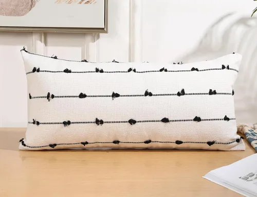 Miniatura 2 de NUYECY Fundas de Almohada Lumbar Larga Boho 14 x 20 pulgadas Negro, Patrón Clásico de Rayas de Algodón Funda Decorativa de Almohada Lumbar Larga