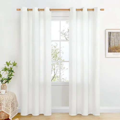 Miniatura 65 de BGment Cortinas de Lino Beige de 63 Pulgadas de Largo 2 Paneles - Tratamientos para Ventanas con Textura de Arpillera Filtrantes de Luz Cortinas