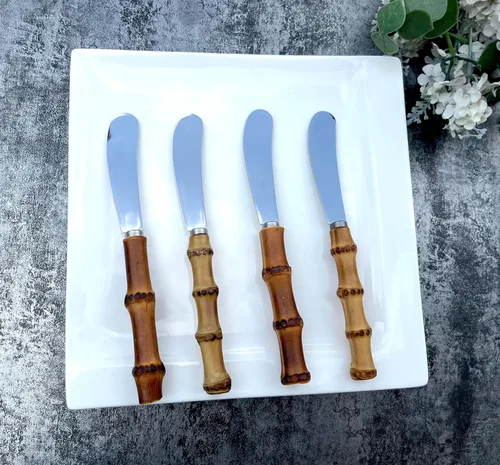 Miniatura 3 de Juego de 4 cuchillos de mantequilla, cuchillo de paté esparcidor de queso, cuchillas gruesas y suaves, fuerte para esparcidores de mantequilla, Bambú