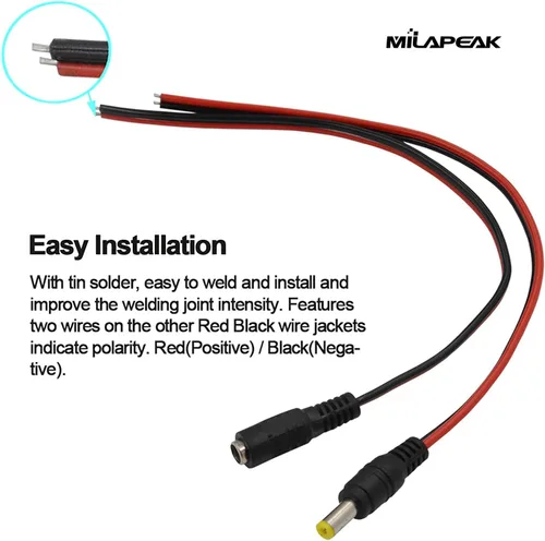 Miniatura 7 de 10 pares de cables de alimentación de CC de 12 V 5 A macho y hembra + 10 pares de conectores de enchufe de alimentación CC para vigilancia
