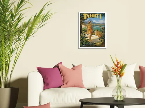 Miniatura 3 de Tahiti - Oceanic Steamship Company - Tahitian Native with Fruit and Flower Leis - Vintage Ocean Liner Travel Poster by Kerne Erickson - Master Art
