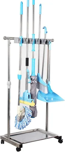 Miniatura 9 de Soporte para escoba y trapeador, para poner trapeadores mojados, soporte portátil para trapeador, para jardín, garaje, escuelas, hospitales