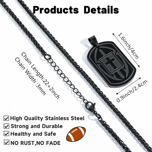 Miniatura 6 de Collar de cruz de versículo bíblico de fútbol para hombres, regalo religioso de acero inoxidable, joyería deportiva de fútbol, regalos de Pascua