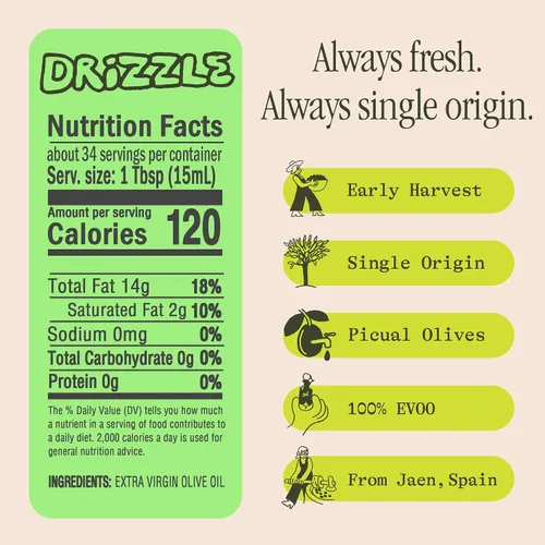 Miniatura 2 de Graza Drizzle - Aceite de oliva virgen extra, aceite de acabado de AOVE con alto contenido de polifenoles, cosecha temprana en una botella