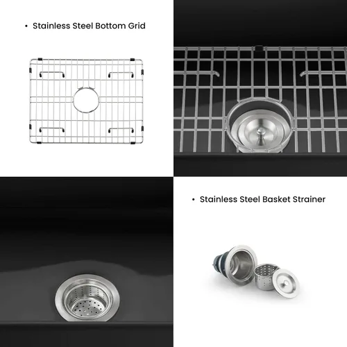 Miniatura 8 de KIBI Pure - Fregadero de cocina de arcilla refractaria de 24 pulgadas, diseño frontal de delantal de un solo tazón, acristalamiento resistente al