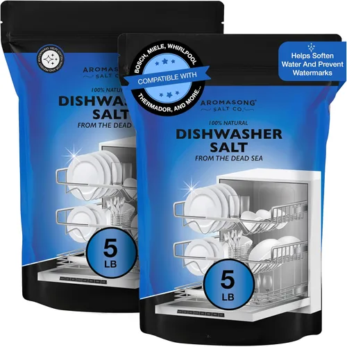 Aromasong Sal para lavavajillas de 10 libras - Agente suavizante de agua 100% natural compatible con Bosch, Miele, Whirlpool, Thermador y más...