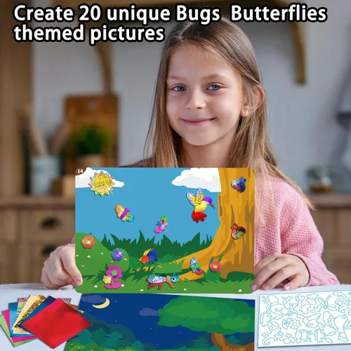 Miniatura 3 de Yazhiji Kits de Arte de Hoja de Aluminio para Niños - Juego de Actividad Divertido Sin Desorden de Insectos y Mariposas - Kit de Arte de Impresión