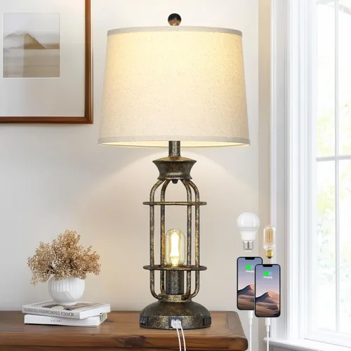 Miniatura 12 de 26" Modern Lamp for Living Room, Industrial 3-Way Dimmable Beside Table Lamp with USB A+C Charging Ports & AC Outlet, Touch Control Beside Lamp LED