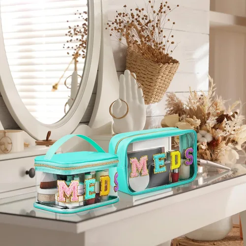 Miniatura 5 de Geetery 2 bolsas de maquillaje transparentes de felpilla para el cuidado de la piel con cremallera, bolsa transparente para letras de felpilla
